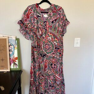 Anthropologie | Short Sleeve Multi Print Maxi Dress | L